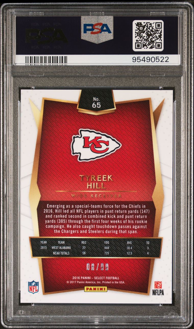 2016 PANINI SELECT - TYREEK HILL ROOKIE - RED PRIZM /99 PSA 10