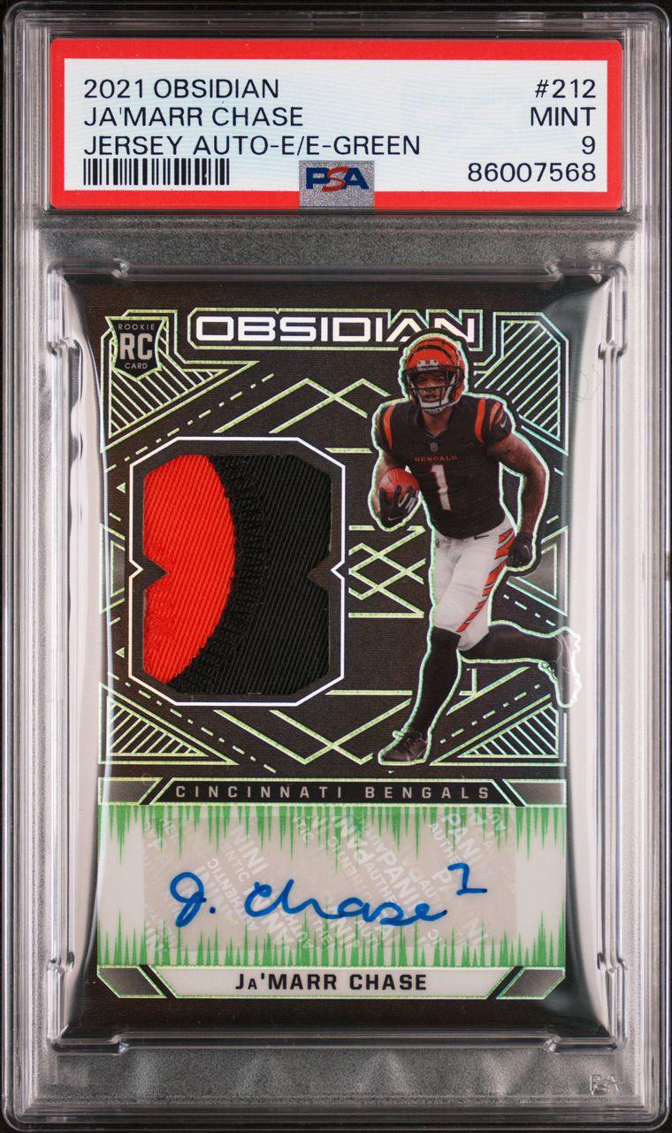 2021 PANINI OBSIDIAN - JA'MARR CHASE ROOKIE JERSEY AUTO - ELECTRIC ETCH GREEN /50 PSA9